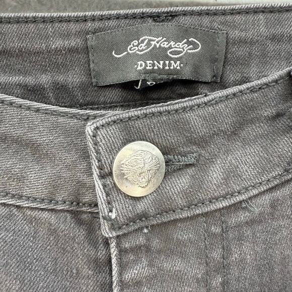 Ed Hardy Jeans Women's 32 (14) Black Embroidered Tiger Slim Flare Y2K Streetwear - Picture 10 of 16